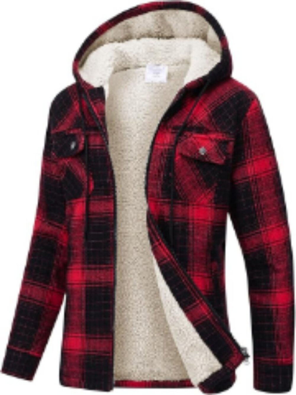 Fleece Zip Up Hoodie Plaid Flannel Sherpa Lined Casual Jacket